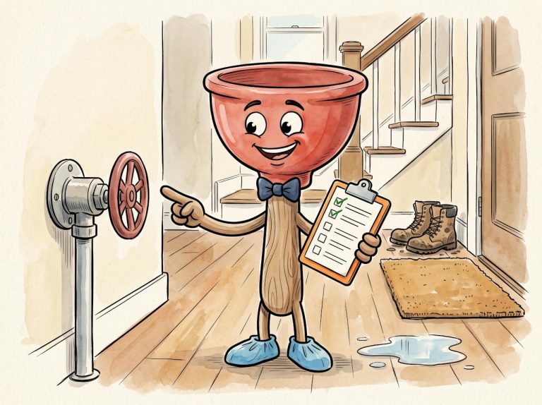 Sir Plunge-a-Lot pointing to a main water shutoff valve